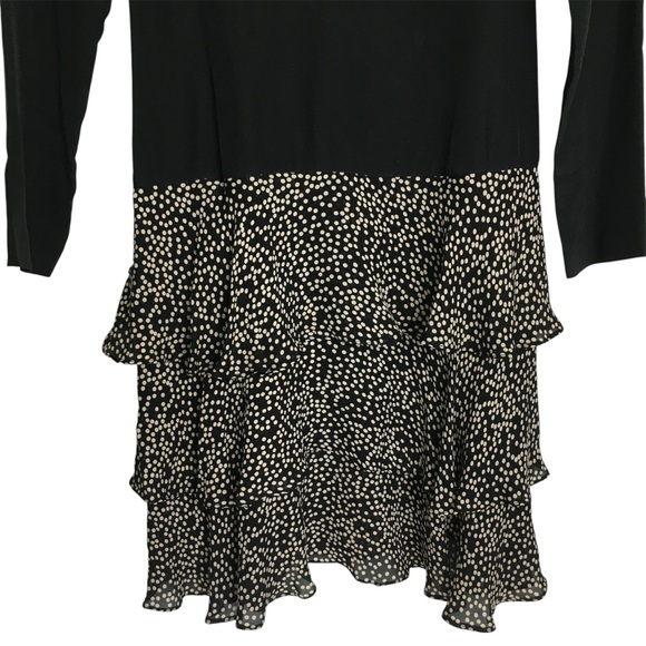 Vintage Ann Taylor Silk Drop Waist Mini Dress Polka Dot Ruffle Skirt Black - Picture 6 of 16
